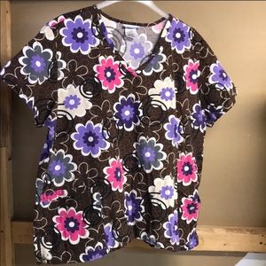 Brown floral scrub top